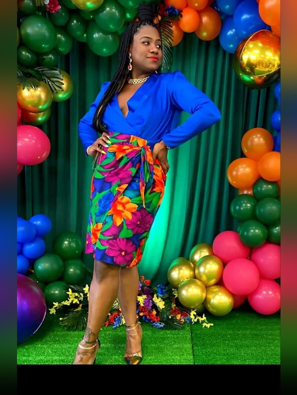Tropical Floral Wrap Pencil Skirt - Blue Multicolor - Size 8